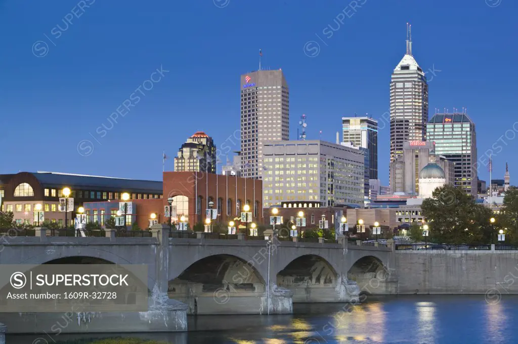 USA, Indiana, Indianapolis, City Skyline from White River Park