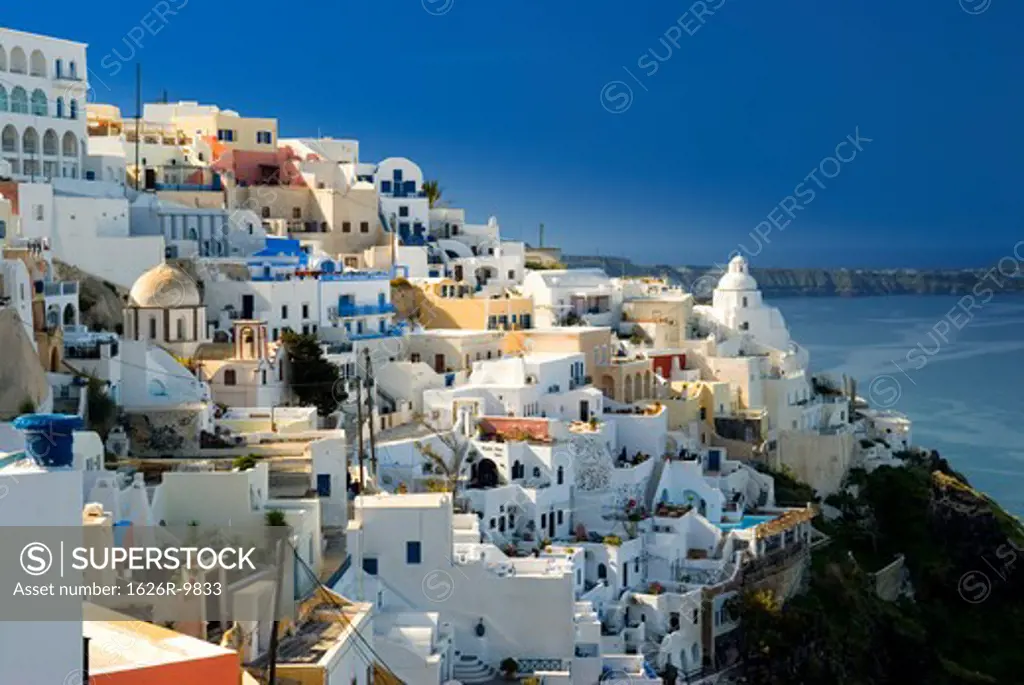Santorini, Thera, Greece, Aegean, Aegean Sea, town by sea