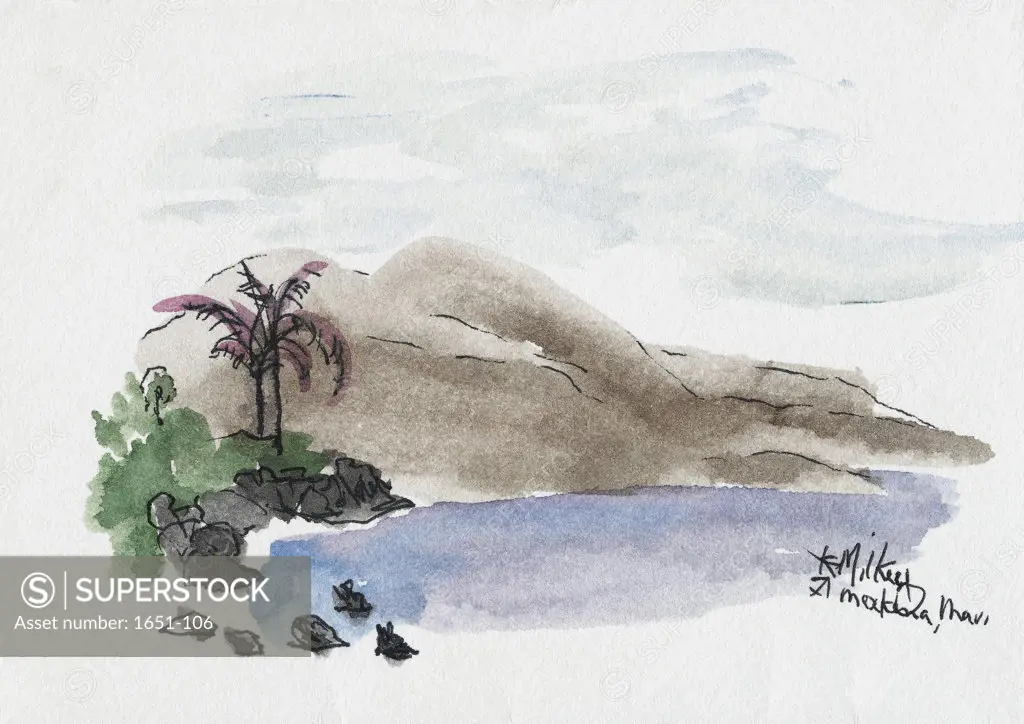 Makena Beach, Maui 2003 Kathryn Hannan Milkey (b.1932 American) Watercolor