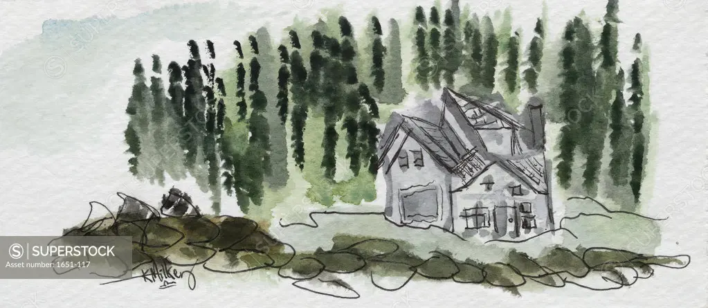 Island House, Maine 2002 Kathryn Hannan Milkey (b.1932 American) Watercolor