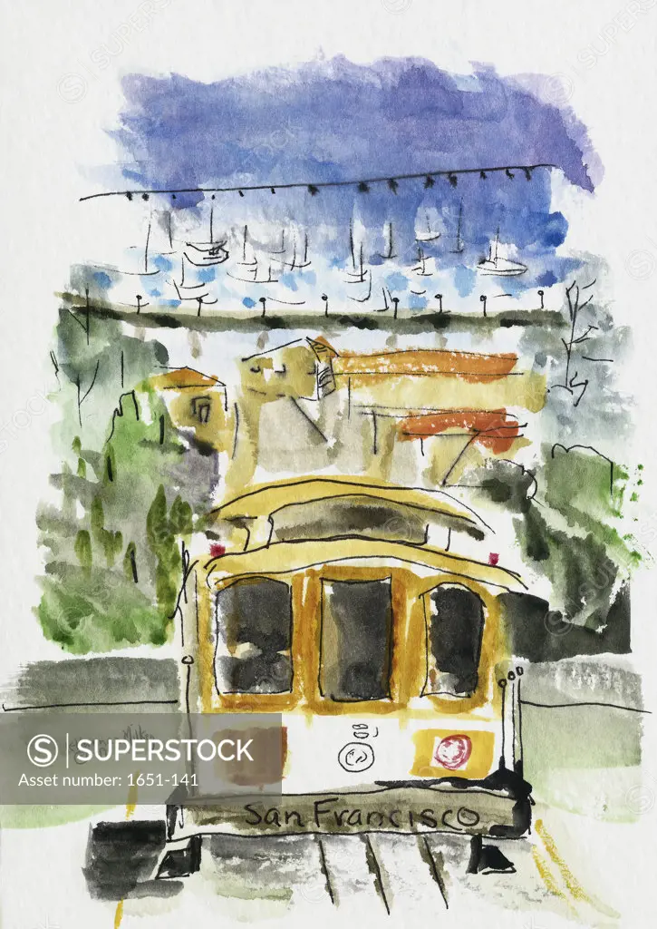 Streetcar, San Francisco 2005 Kathryn Hannan Milkey (b.1932 American) Watercolor