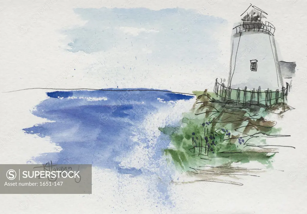 Pemaquid Point Lighthouse, Maine 2004 Kathryn Hannan Milkey (b.1932 American) Watercolor