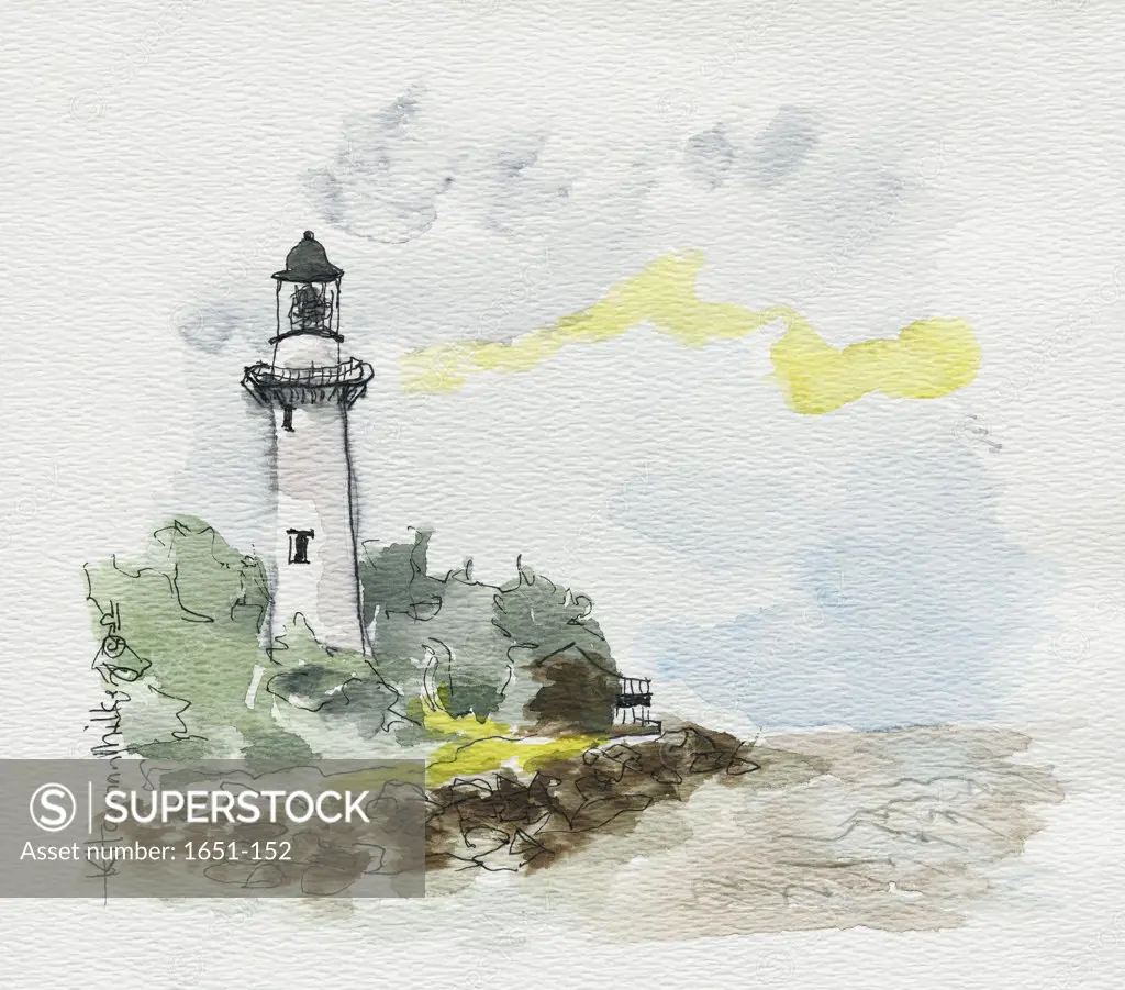 St. Simon's Island, GA Lighthouse 2005 Kathryn Hannan Milkey (b.1932 American) Watercolor