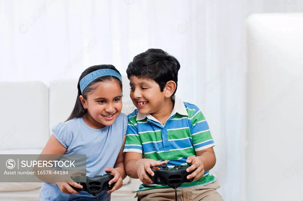 Children playing video game