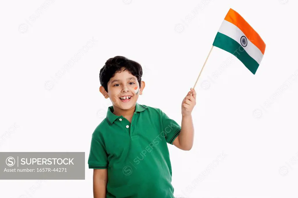 Boy holding an Indian flag