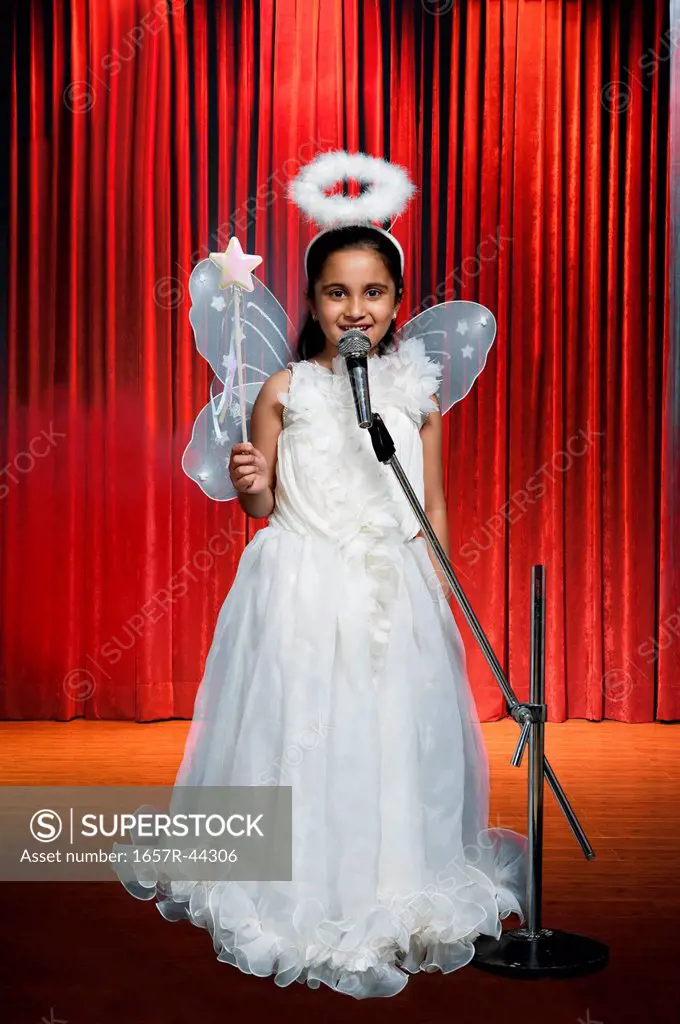Girl imitating like a fairy and singing