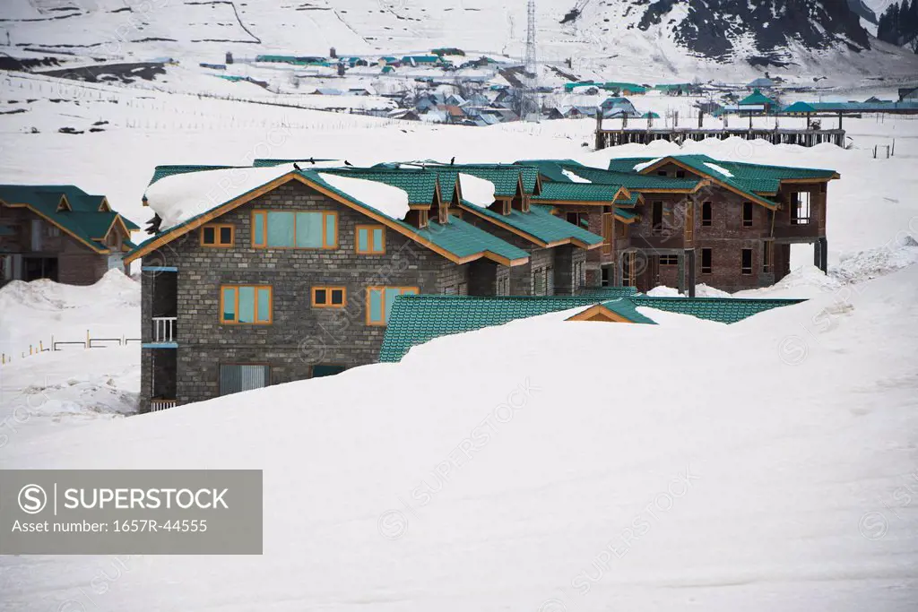 Ski resort in the snowy valley, Sonmarg, Jammu And Kashmir, India