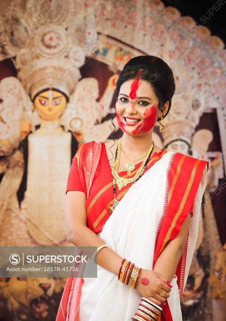 Bengali woman celebrating Durga Puja