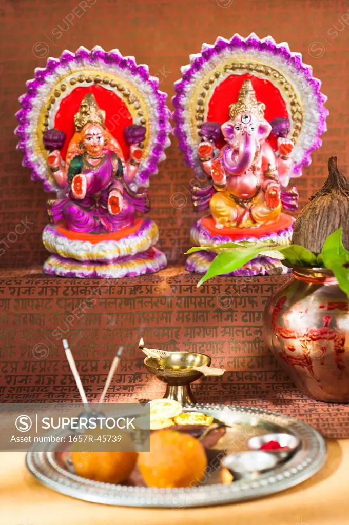 Preparation of Lakshmi pujan a Hindu ritual during Diwali festival