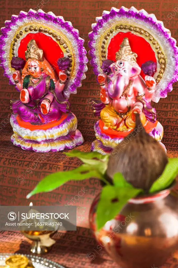 Preparation of Lakshmi pujan a Hindu ritual during Diwali festival