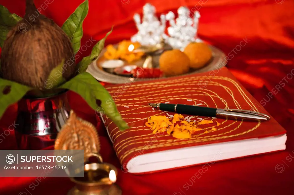 Lakshmi pujan with ledger book during Diwali festival