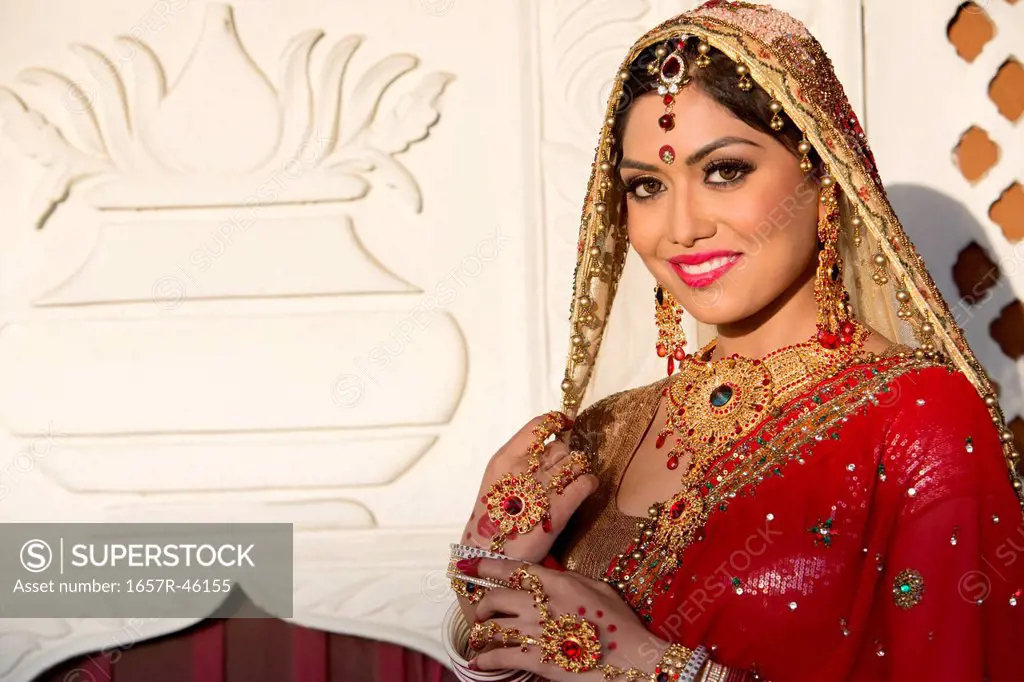 Beautiful Indian bride in traditional wedding dress