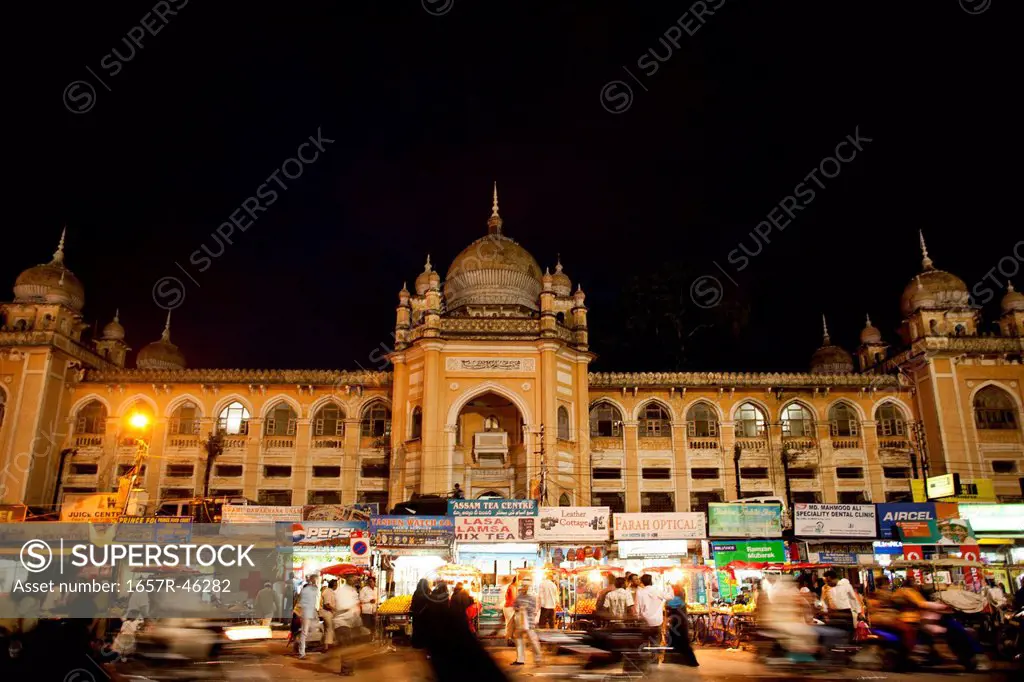 Facade of a building, Charminar Bazaar, Hyderabad, India
