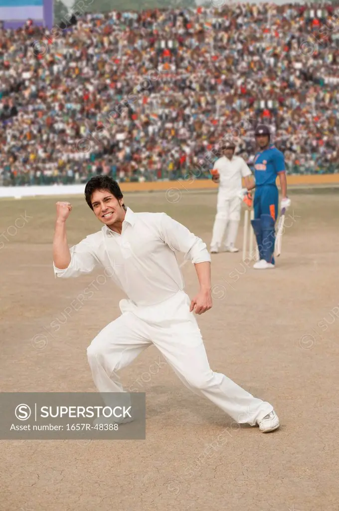 Cricket bowler celebrating his success