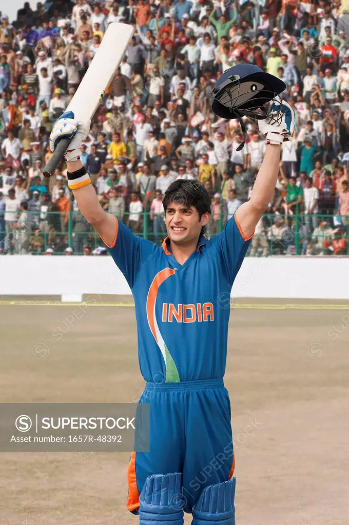 Cricket batsman celebrating success