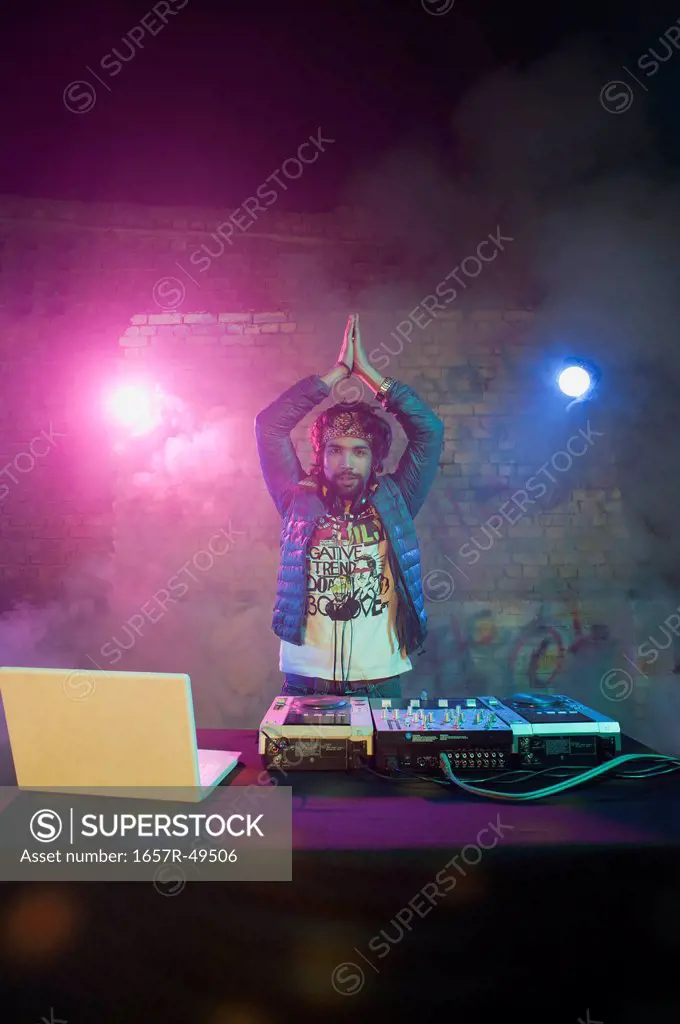 DJ playing music and greeting