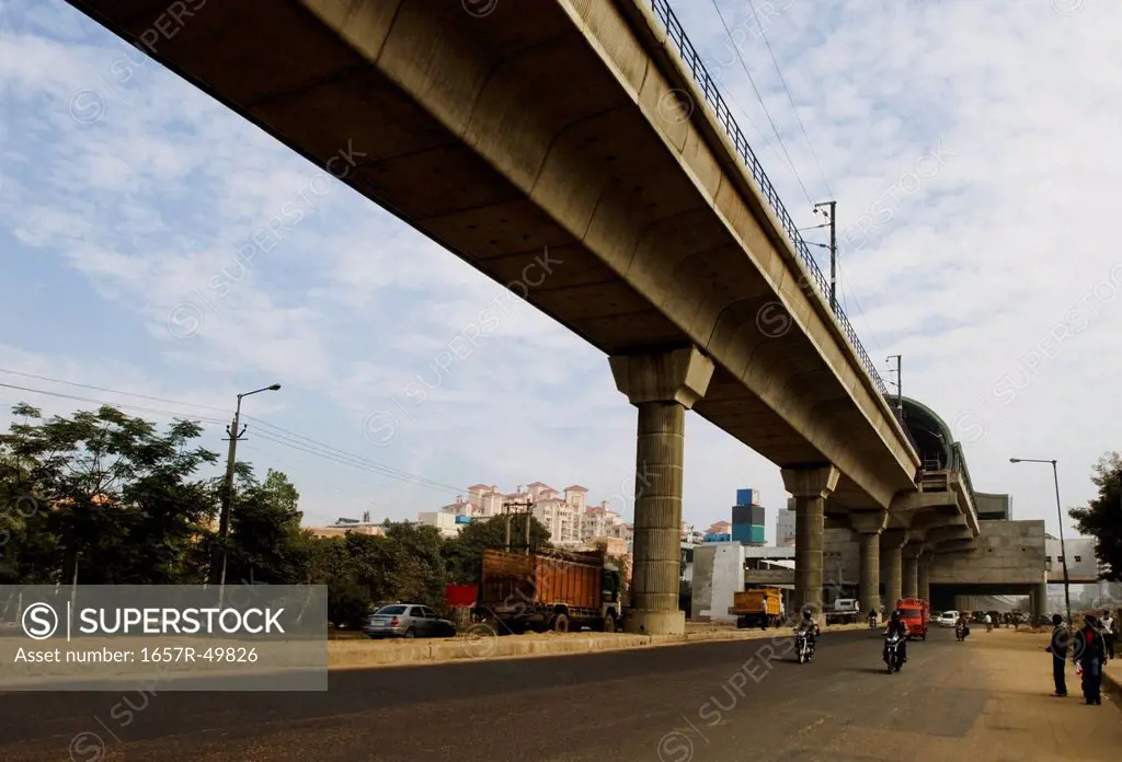 Elevated railroad in a city, Gurgaon, Haryana, India