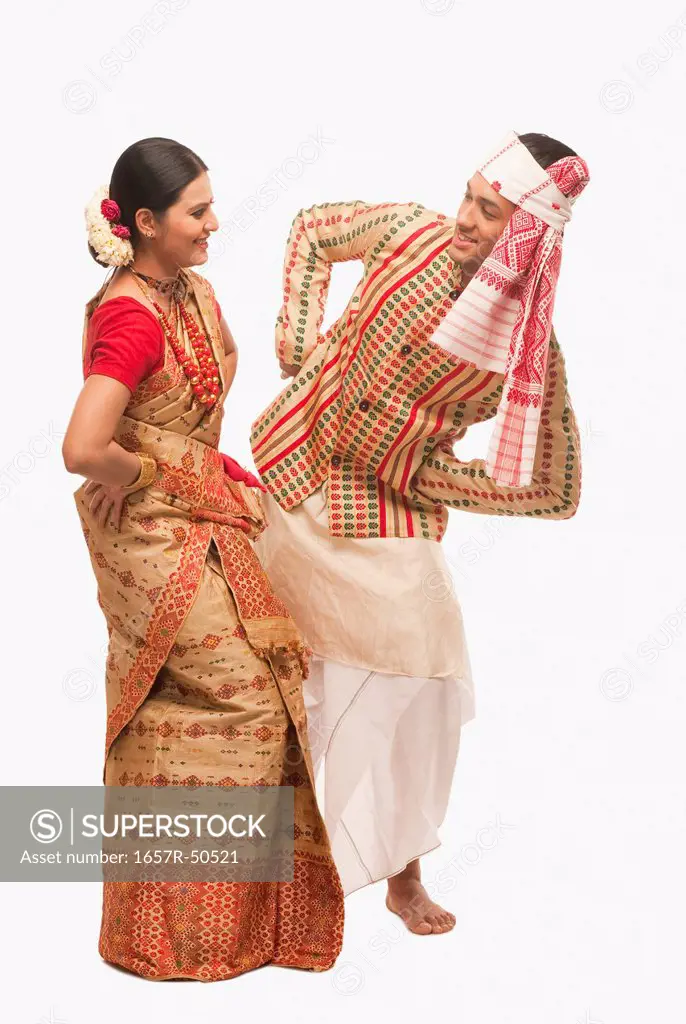 Couple dancing on Bihu festival