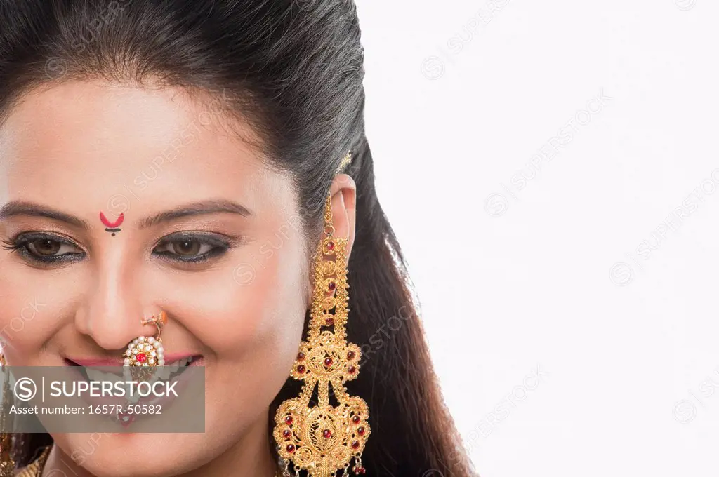 Close-up of a woman smiling on Gudi Padwa festival