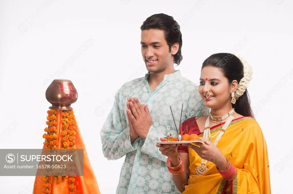 Couple praying on Gudi Padwa festival