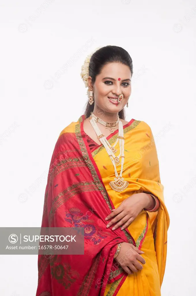 Portrait of a woman smiling on Gudi Padwa festival
