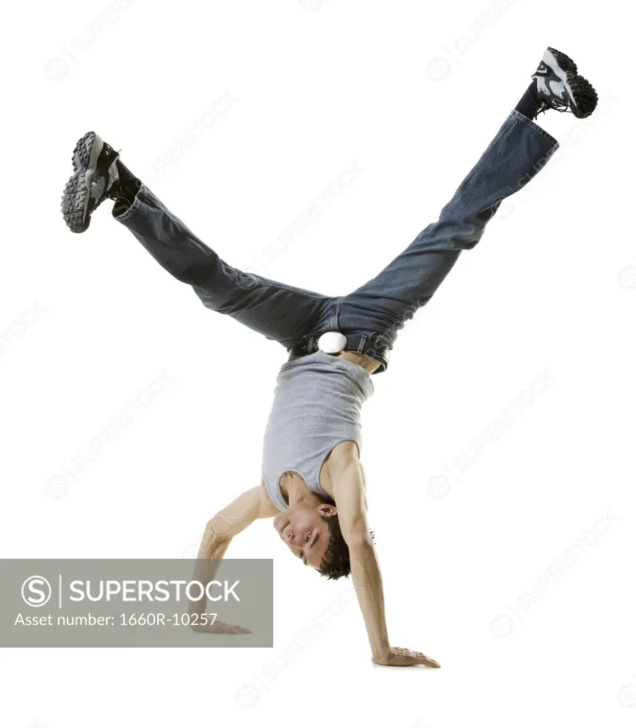 Young man break dancing