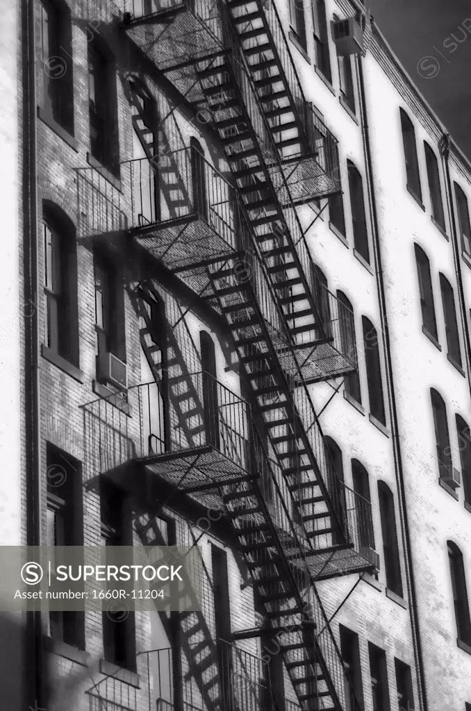 Low angle view of a fire escape outside a building