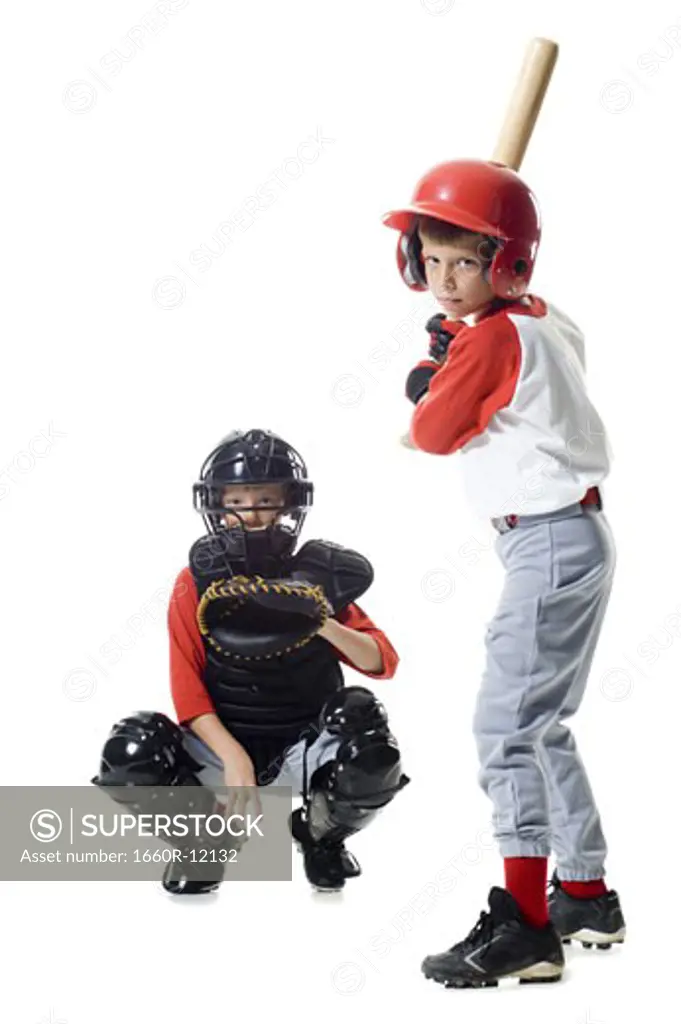 Portrait of two baseball players playing