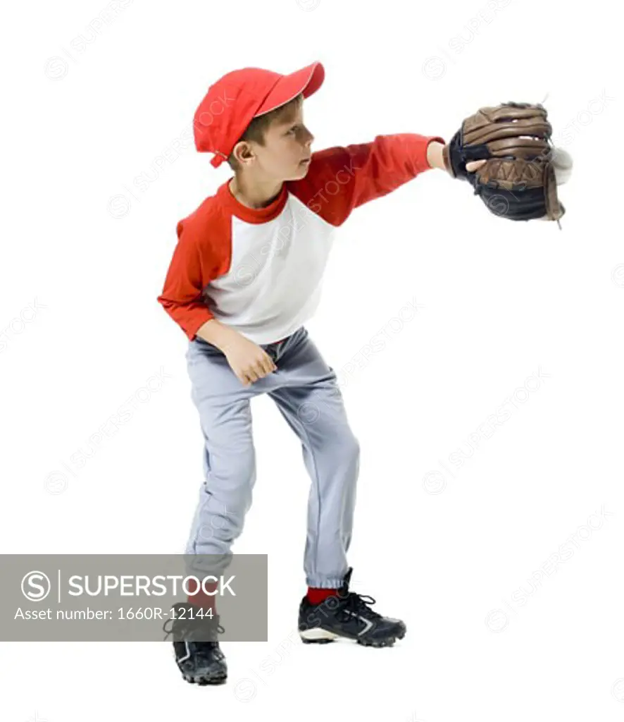 Baseball player standing in a catching position