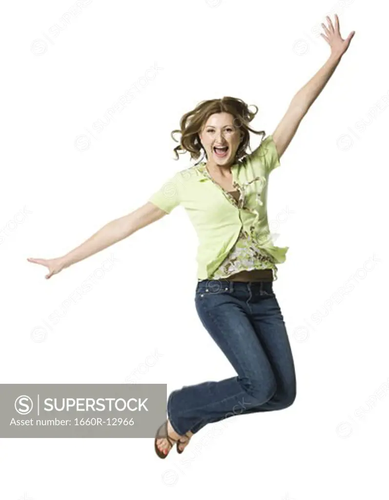 A young woman jumping
