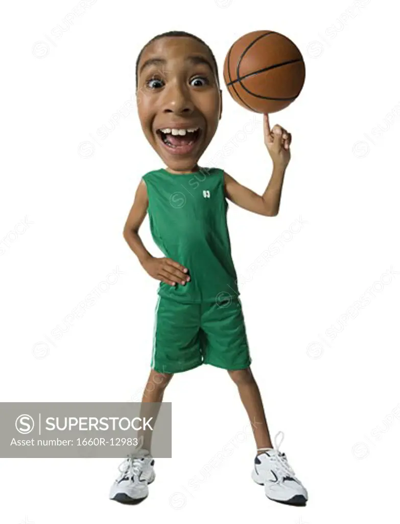 Caricature of a boy spinning a basketball on his finger