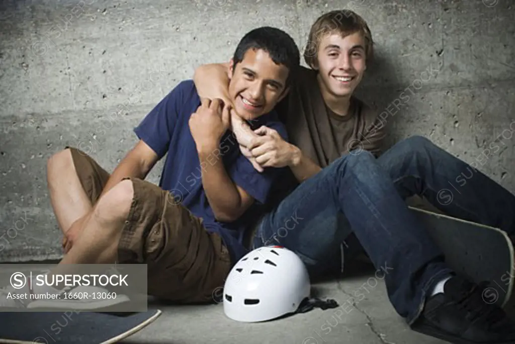 Portrait of two teenage boys smiling