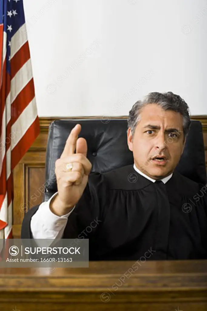 Portrait of a male judge pointing