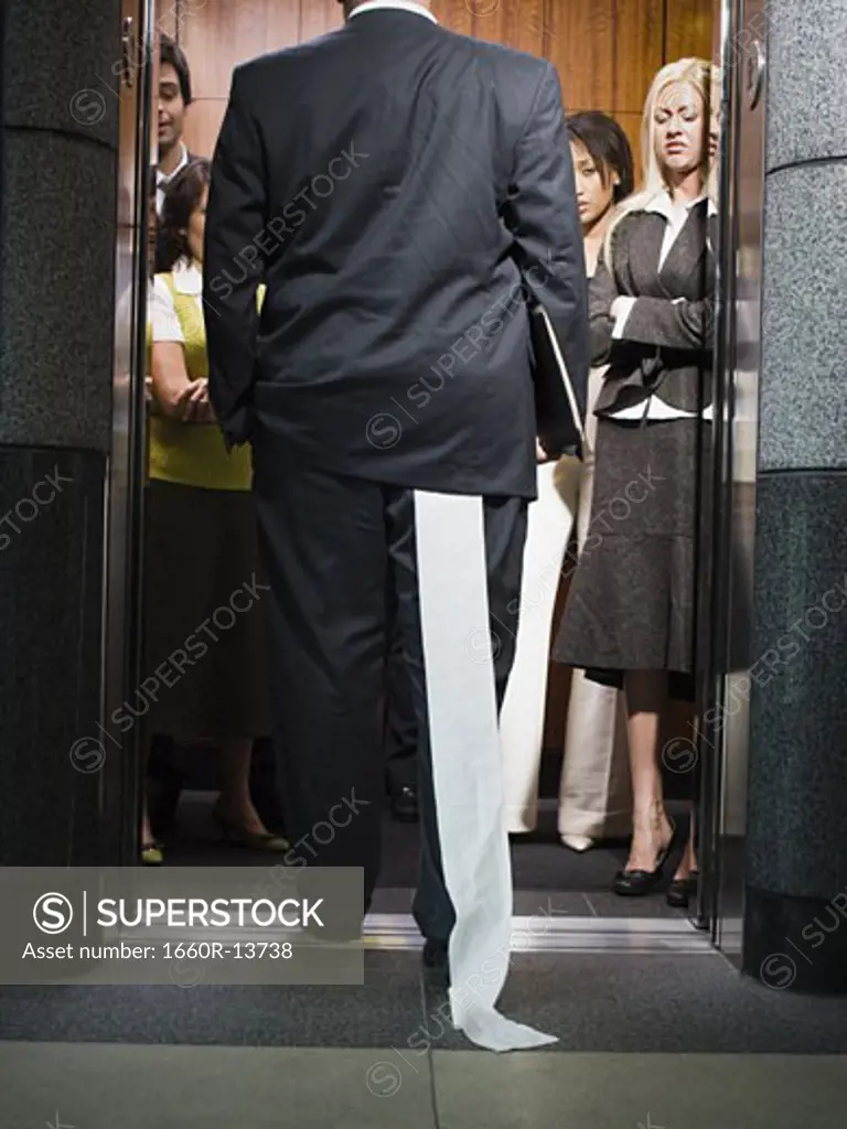 Rear view of a businessman entering an elevator