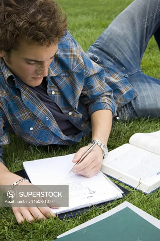 Male student studying outdoors