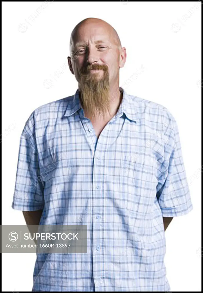 Bald middle aged man with a long goatee