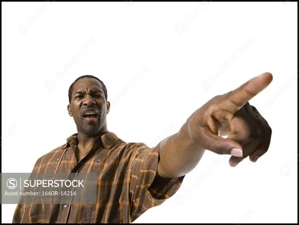African American man pointing and accusing
