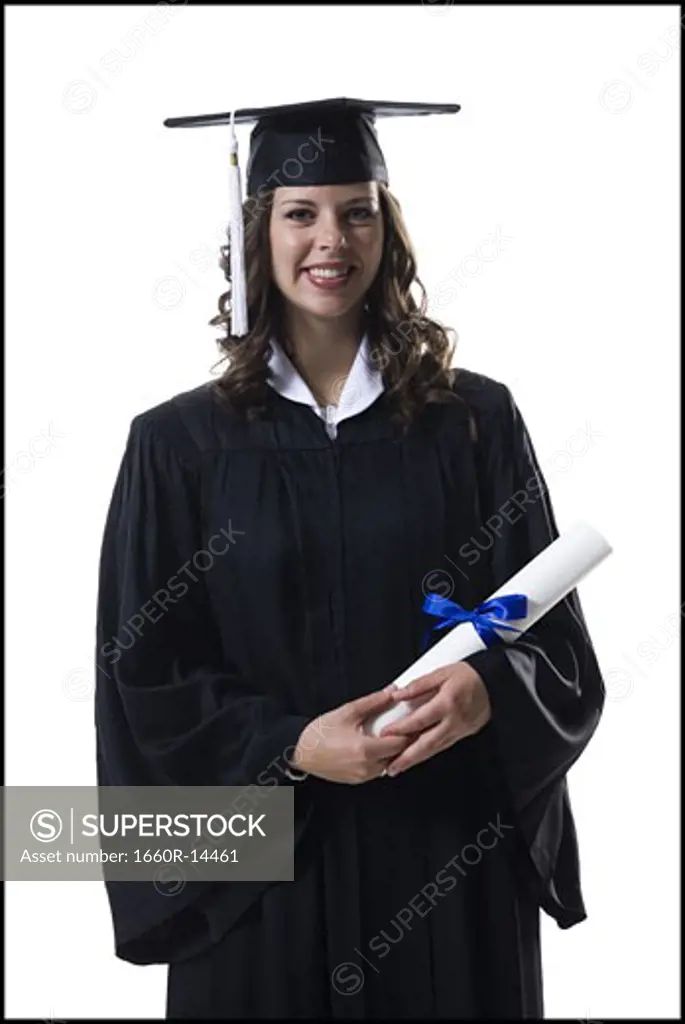 Female student graduate holding diploma