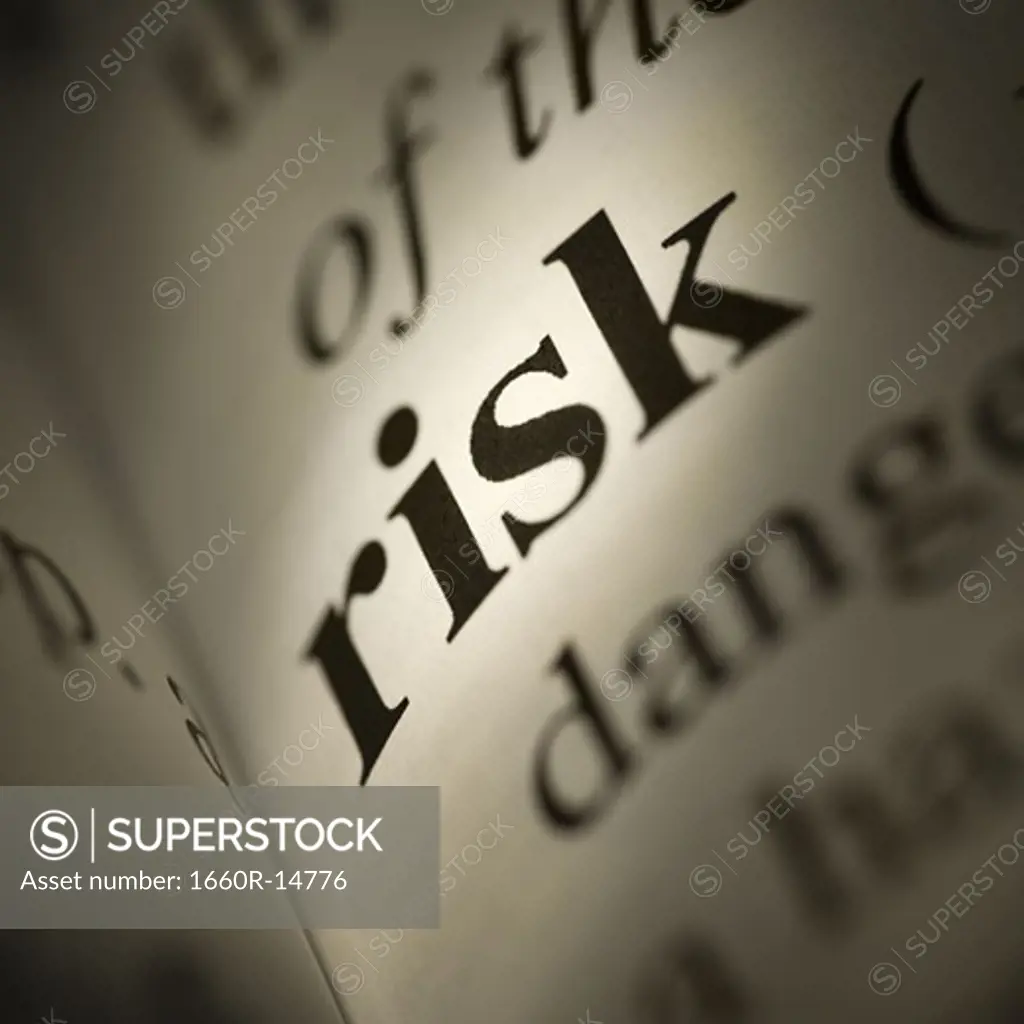Close-up of dictionary definition - Risk