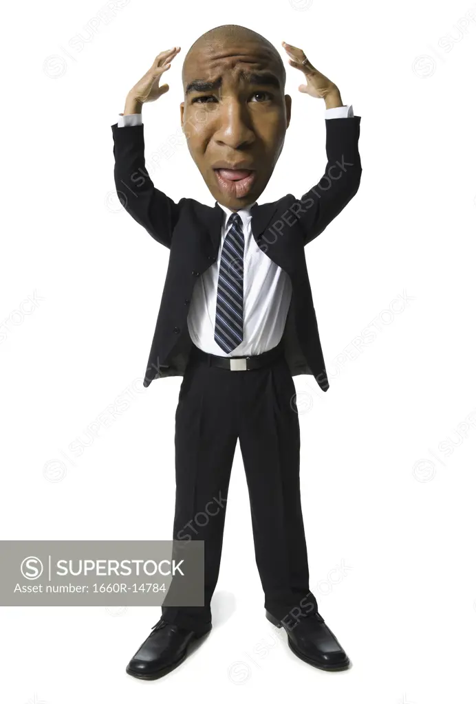 Businessman with hands up by head