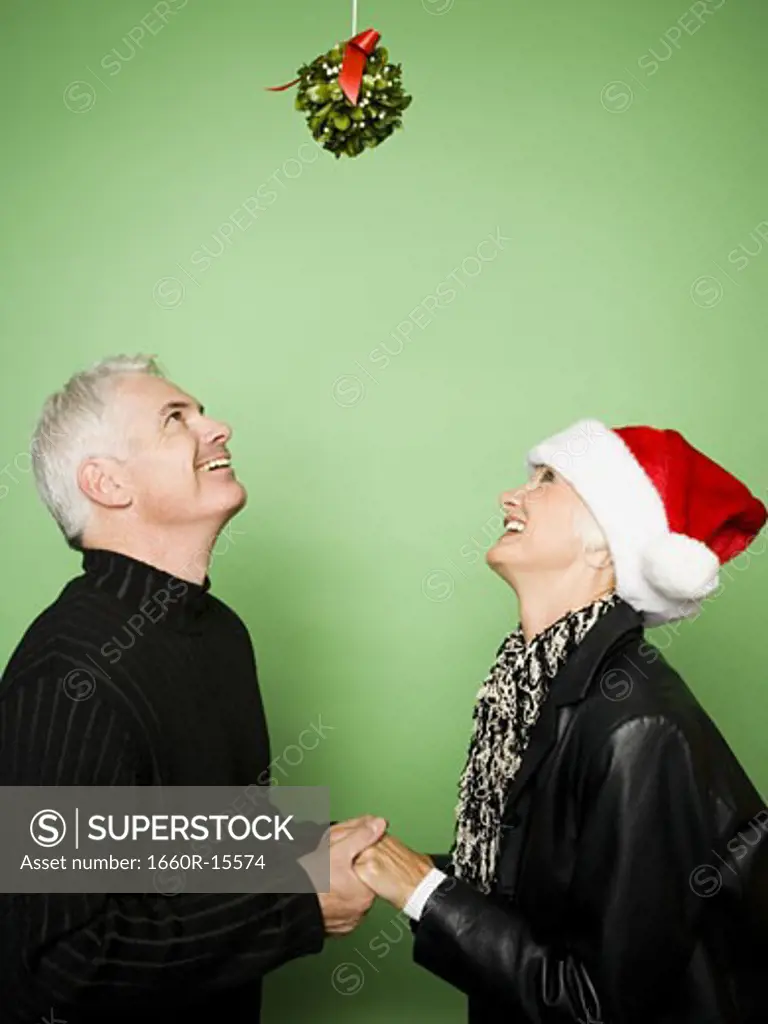 Couple celebrating Christmas with mistletoe