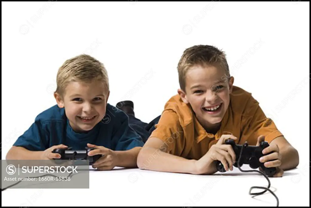Two brothers playing a video game