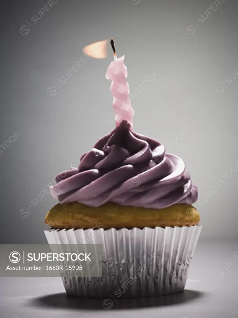 Cupcake with one birthday candle