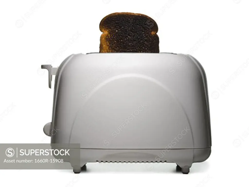 Slice of burnt toast in a toaster