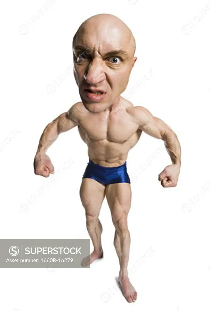 Caricature of muscular man flexing