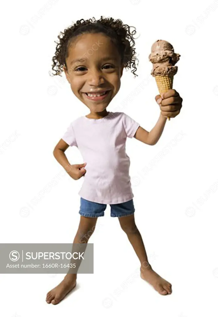 Caricature of girl with ice cream cone