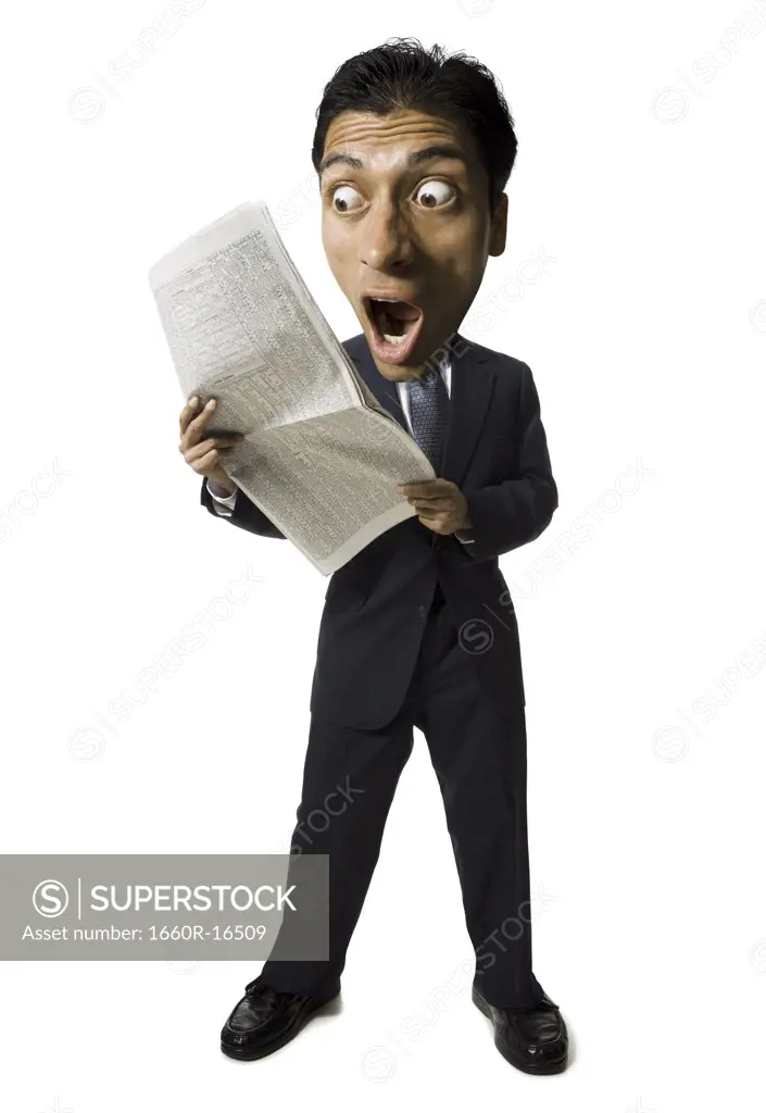 Caricature of businessman reading newspaper