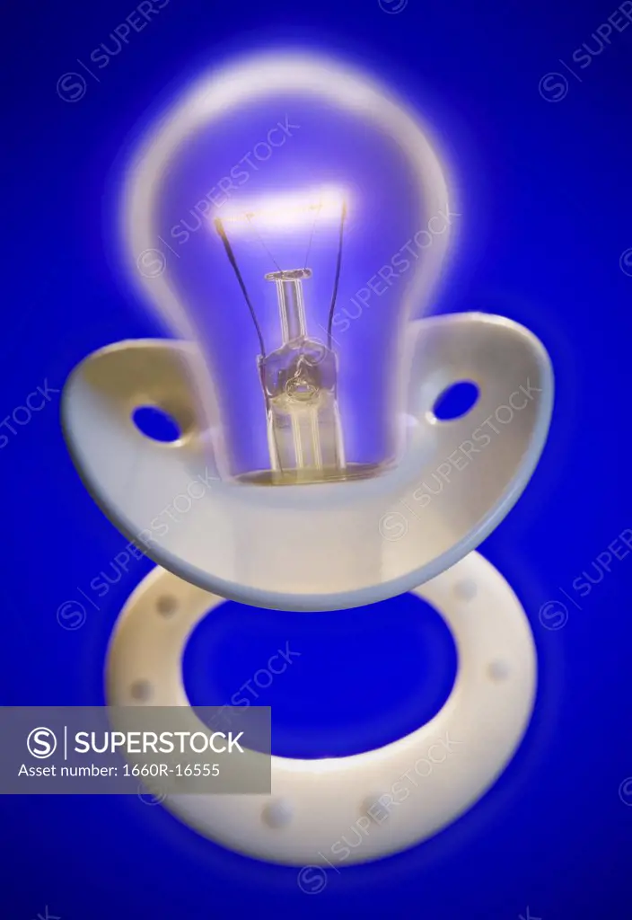 Baby pacifier with lightbulb abstract concept