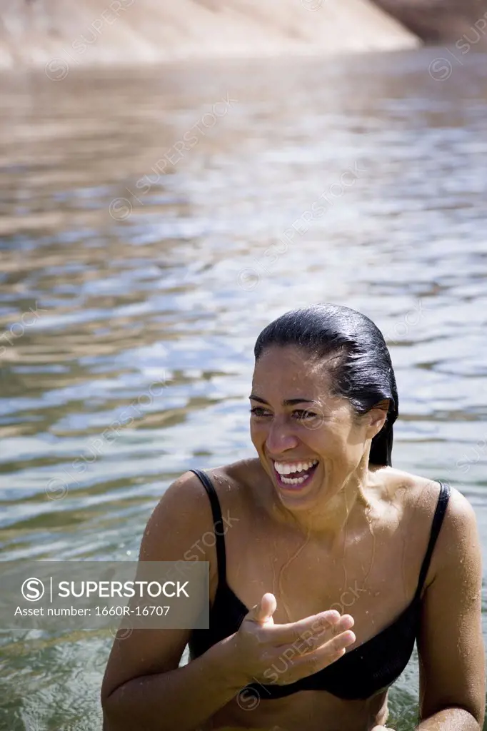 Female swimmer laughing