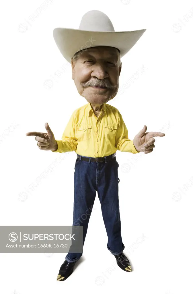 Caricature of man with cowboy hat and moustache